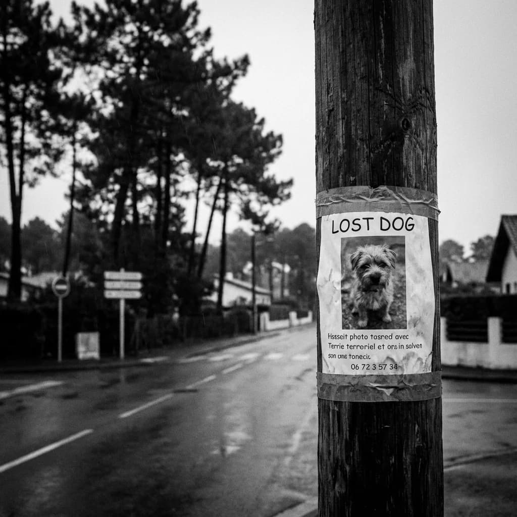 Affiche chien disparu à Anglet